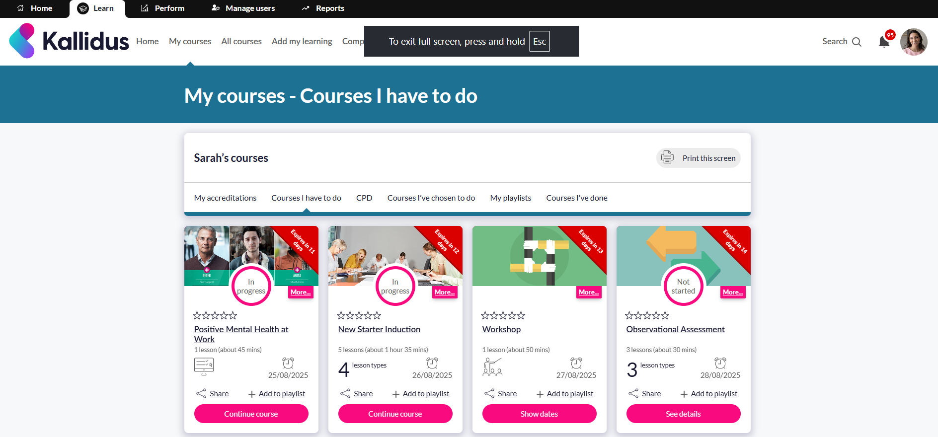 screenshot of Kallidus Learn